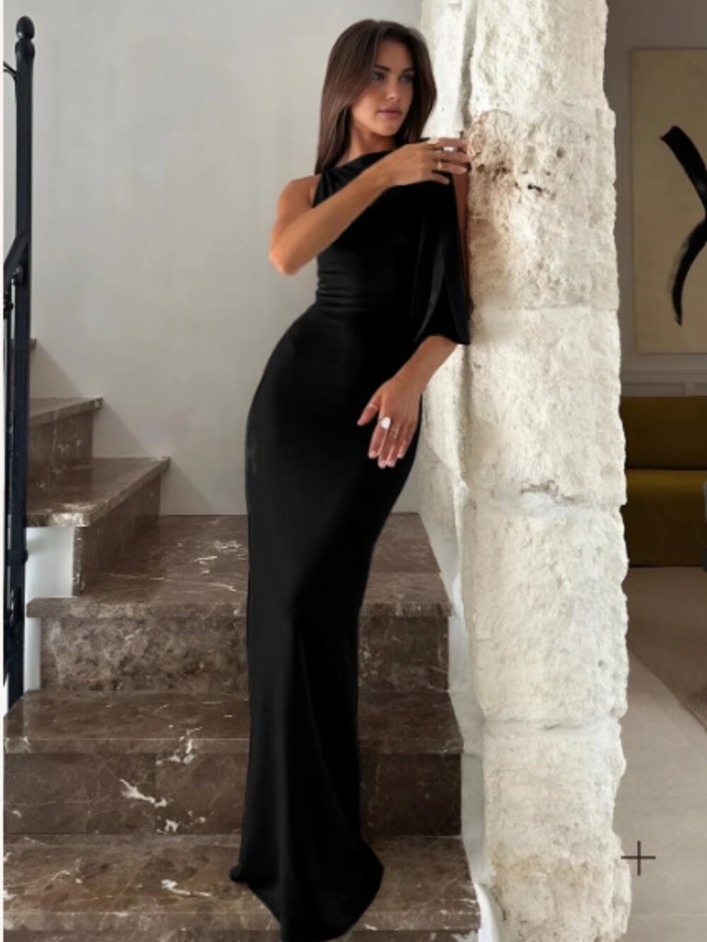 Commense Black Beloved Knotted Sleeveless Long Dress - L